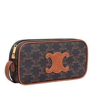 Celine Mini Camera Shoulder Bag Cuir Triomphe In Triomphe Canvas & Calfskin Tan